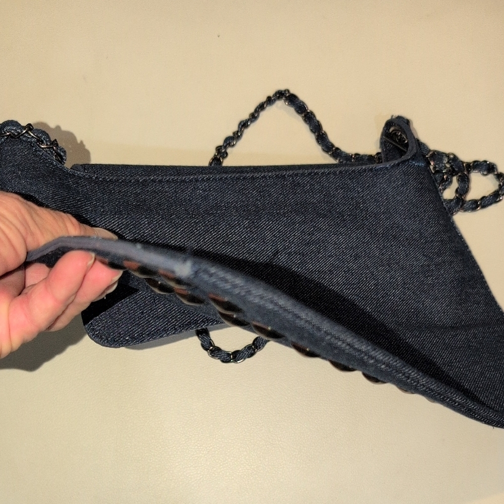 Studded Denim Chain Shoulder Bag - Picture 8 of 10